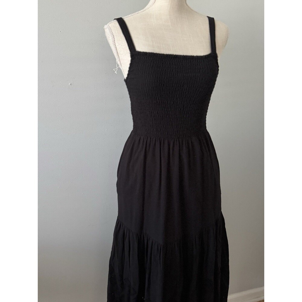 EVEREVE Black Chandler‎ Smocked Eyelet Cotton Midi Dress Women's Size Small - Picture 3 of 11
